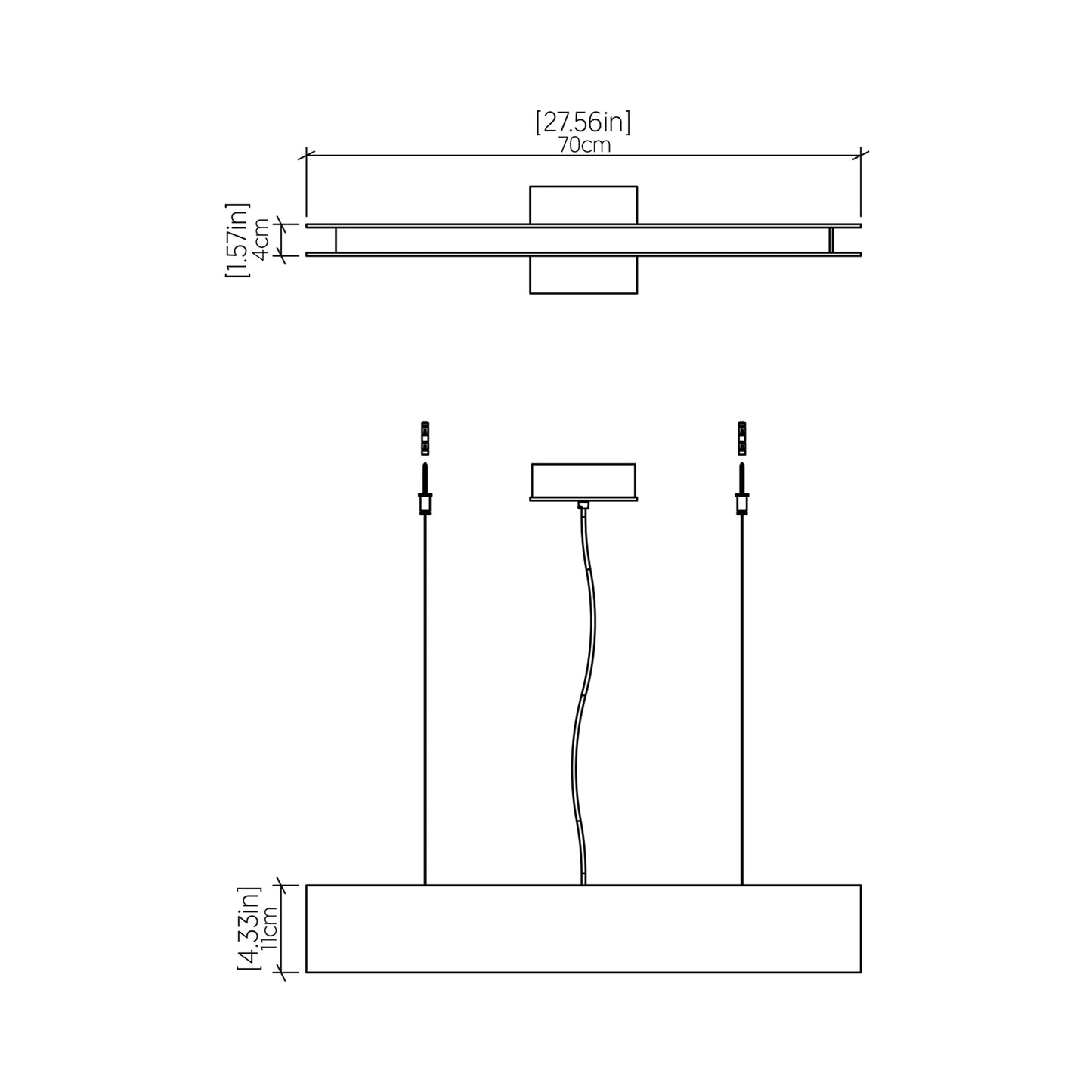 Clean LED Linear Pendant Light - line drawing.