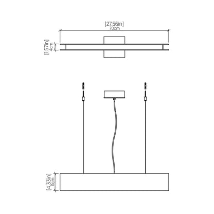 Clean LED Linear Pendant Light - line drawing.