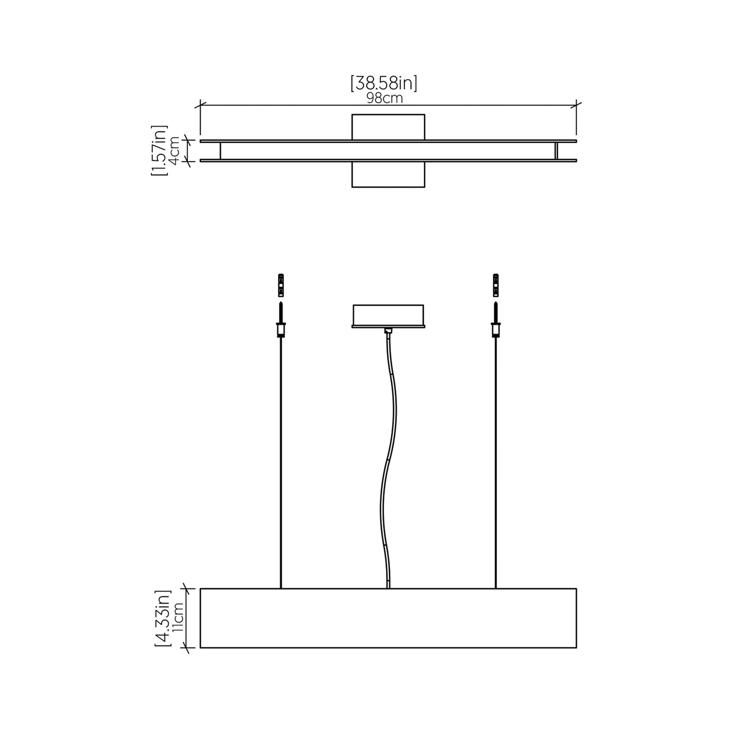 Clean LED Linear Pendant Light - line drawing.