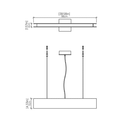 Clean LED Linear Pendant Light - line drawing.