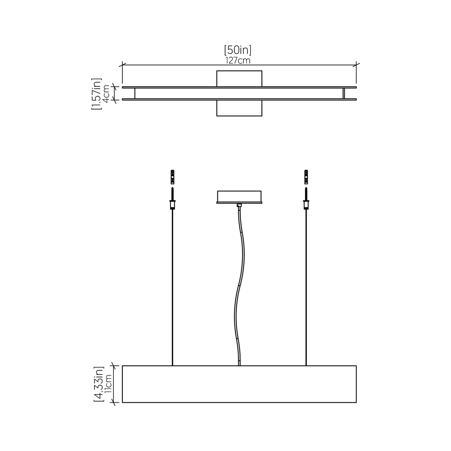Clean LED Linear Pendant Light - line drawing.