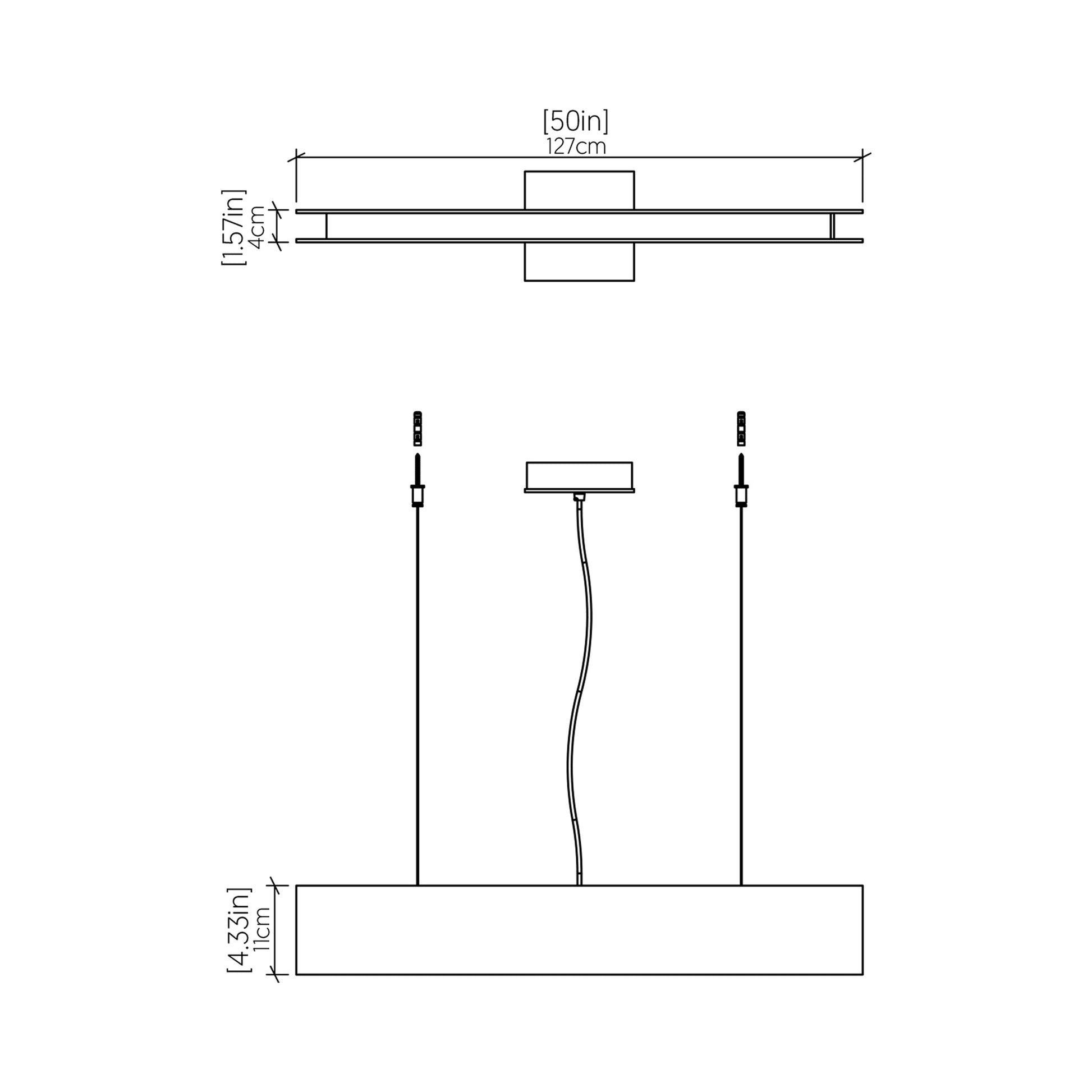 Clean LED Linear Pendant Light - line drawing.