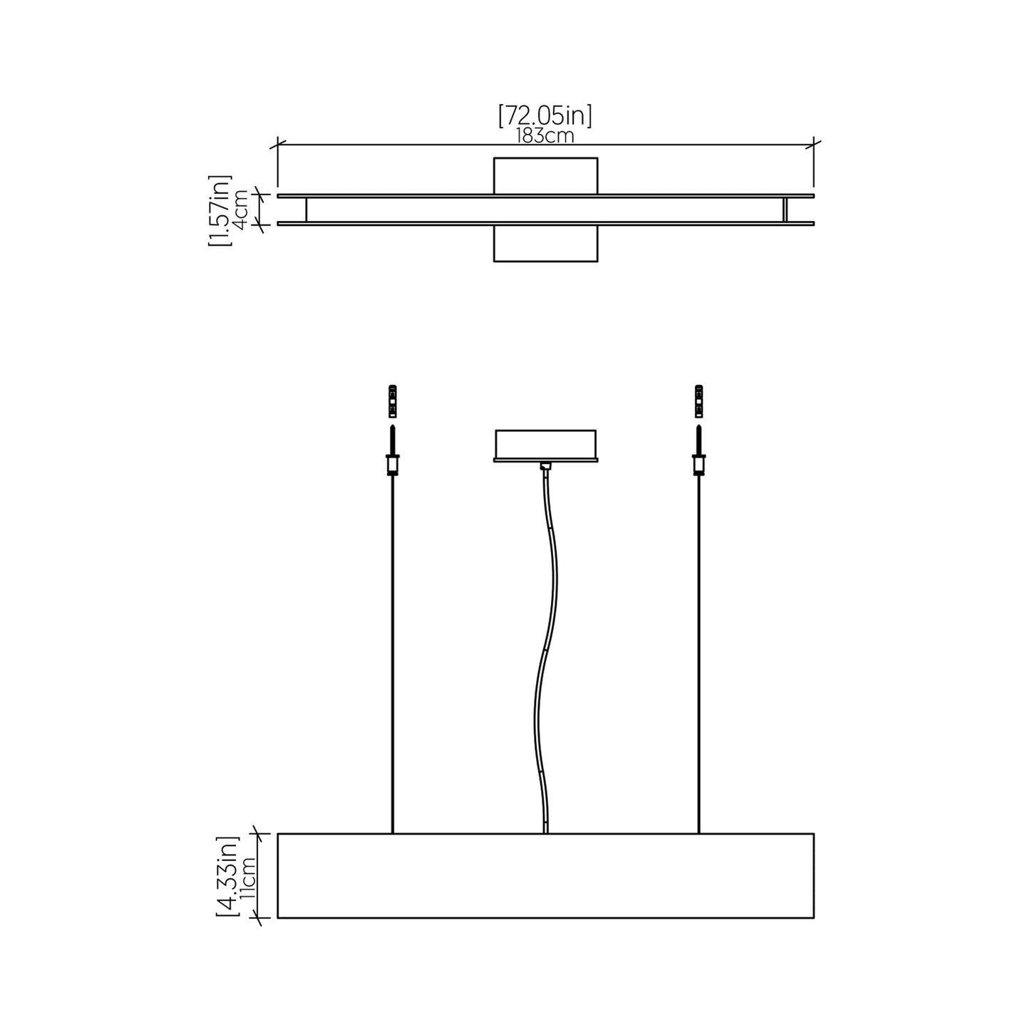 Clean LED Linear Pendant Light - line drawing.