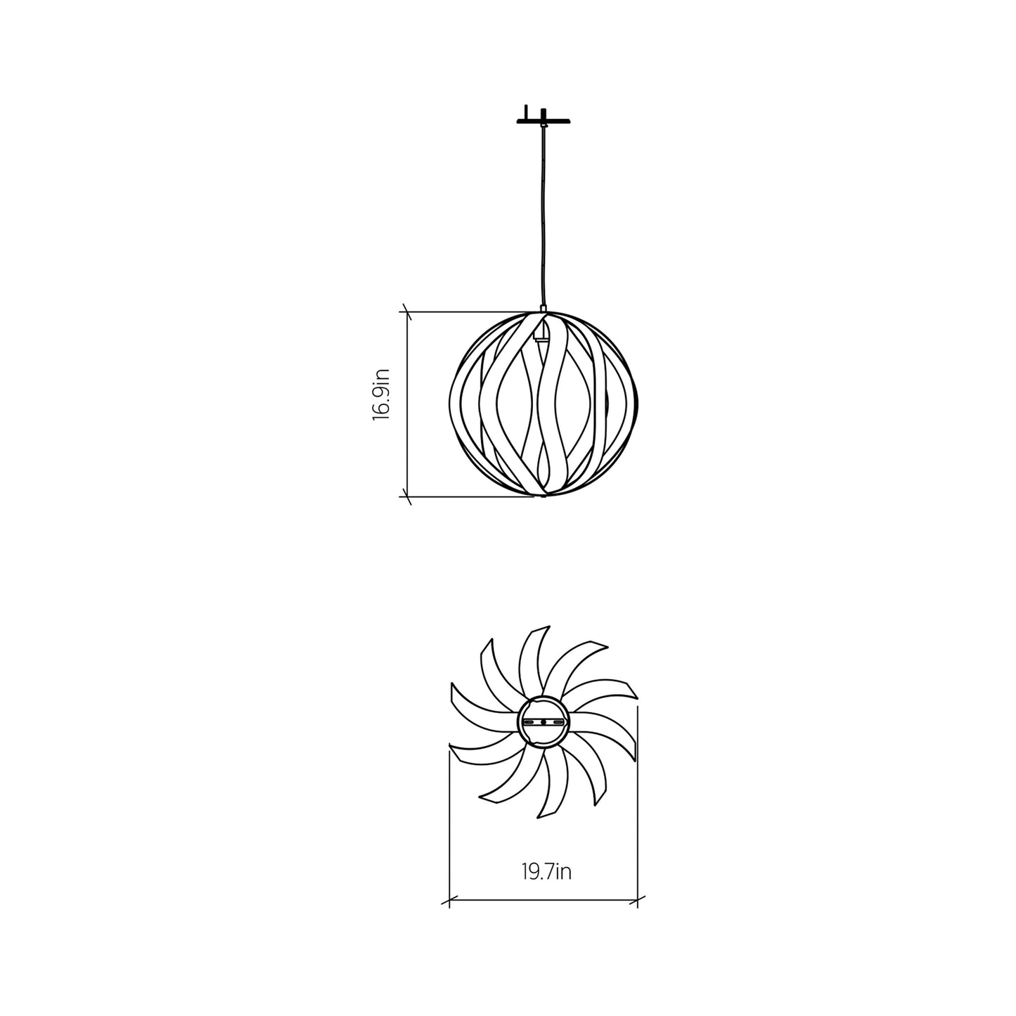Clean Versatile Pendant Light - line drawing.