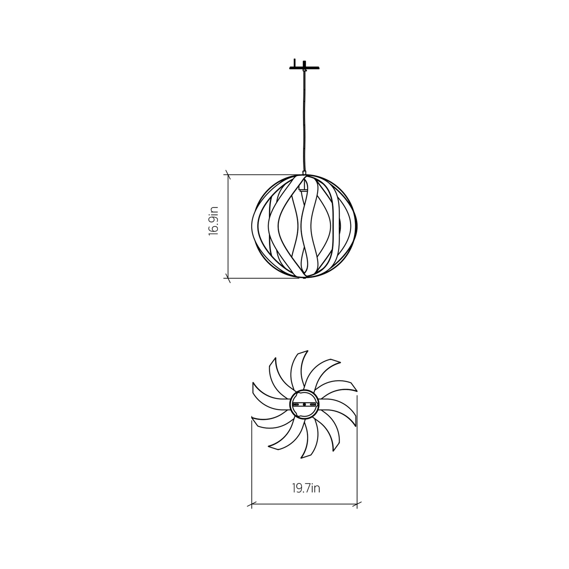 Clean Versatile Pendant Light - line drawing.