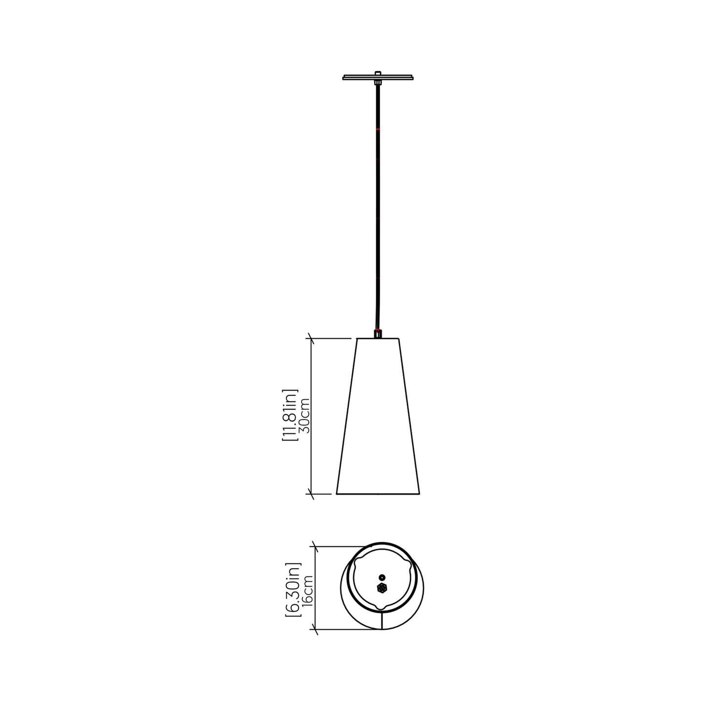 Conical 1233 Pendant Light - line drawing.