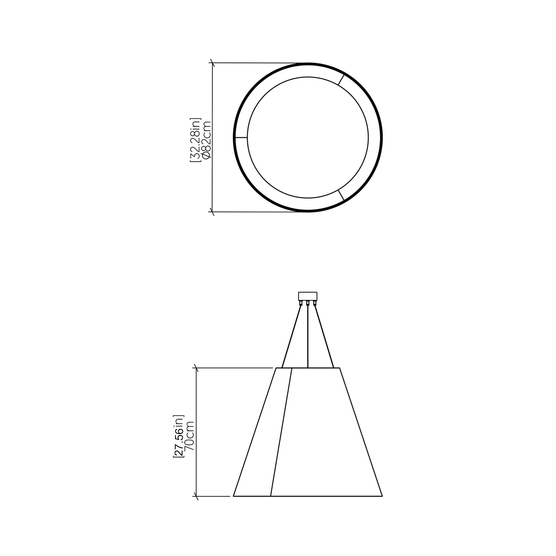 Conical 295 LED Pendant Light - line drawing.