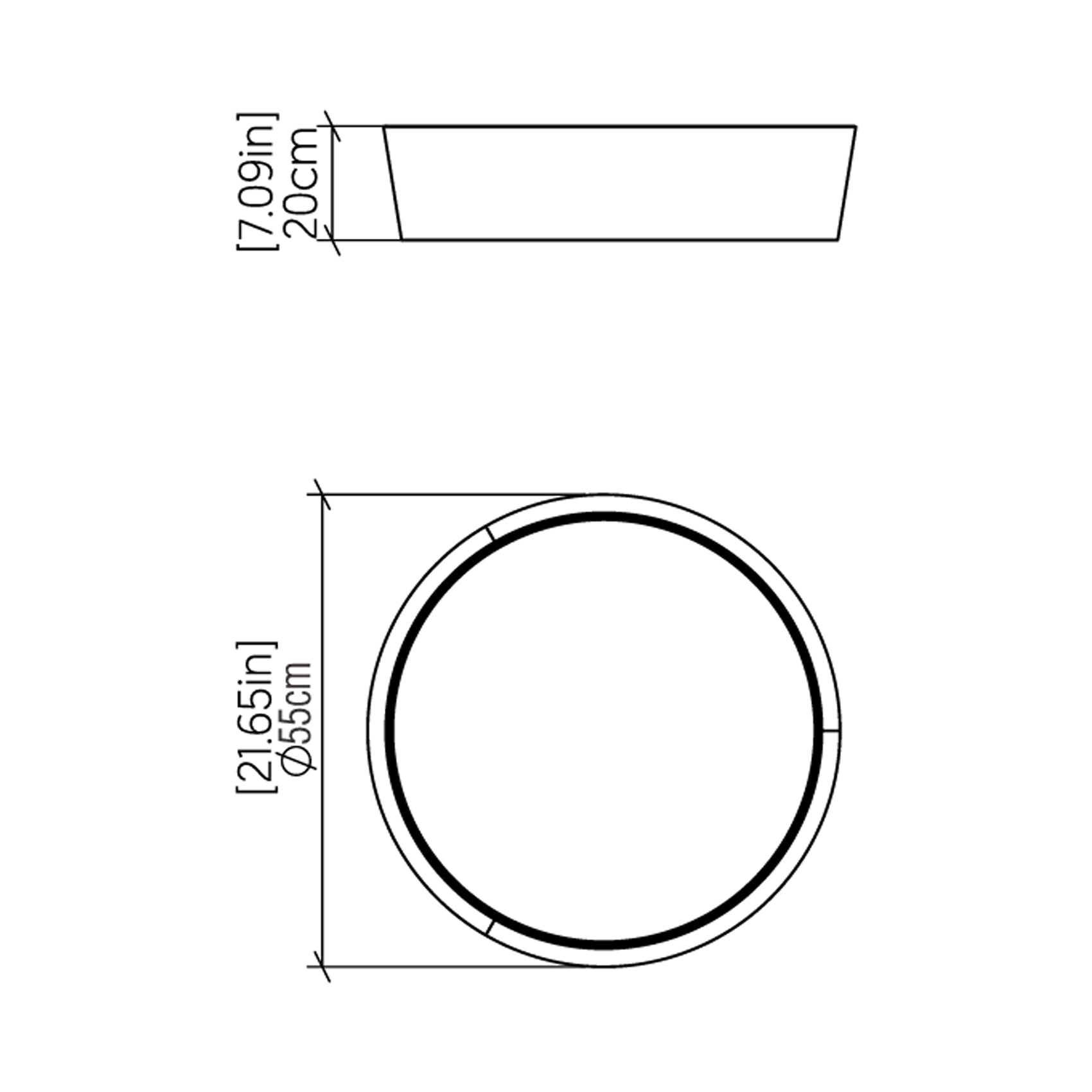 Conical LED Flared Flush Mount Ceiling Light - line drawing.