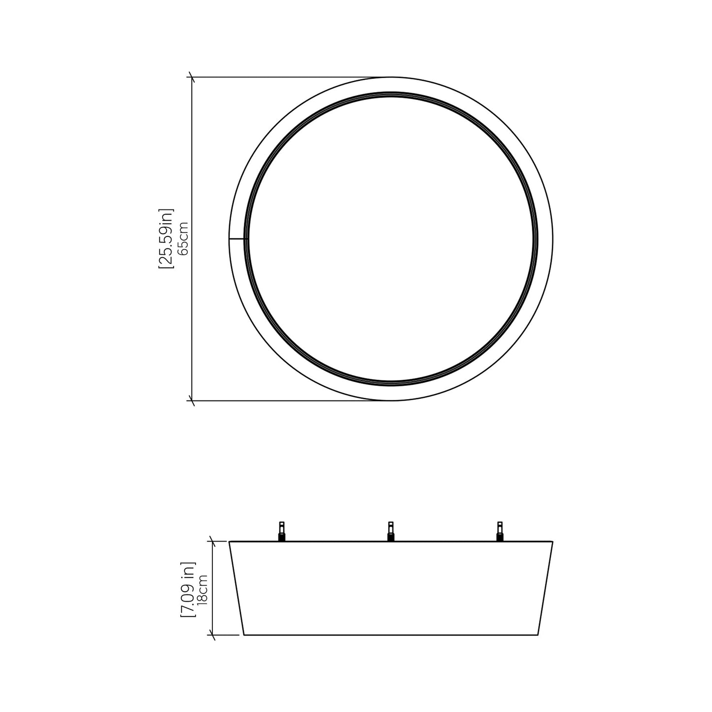 Conical LED Flared Flush Mount Ceiling Light - line drawing.