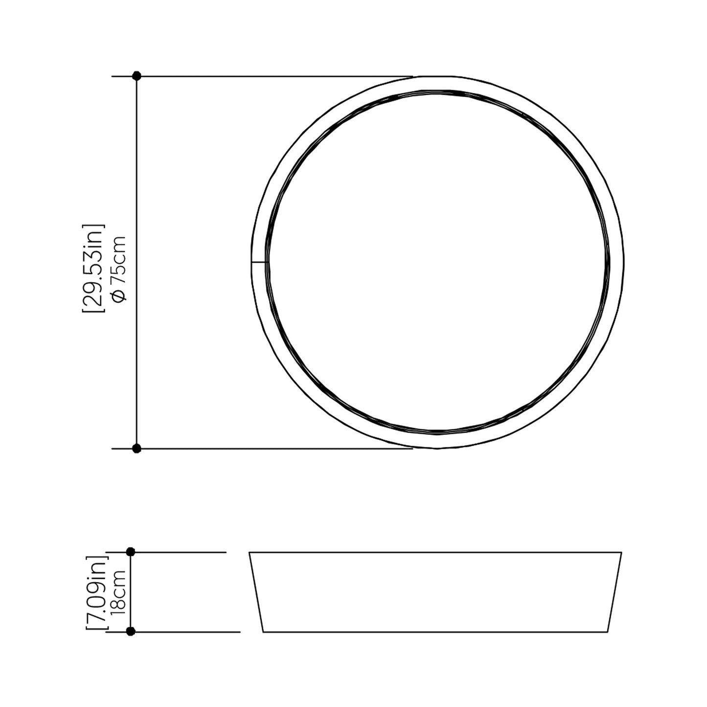 Conical LED Flared Flush Mount Ceiling Light - line drawing.