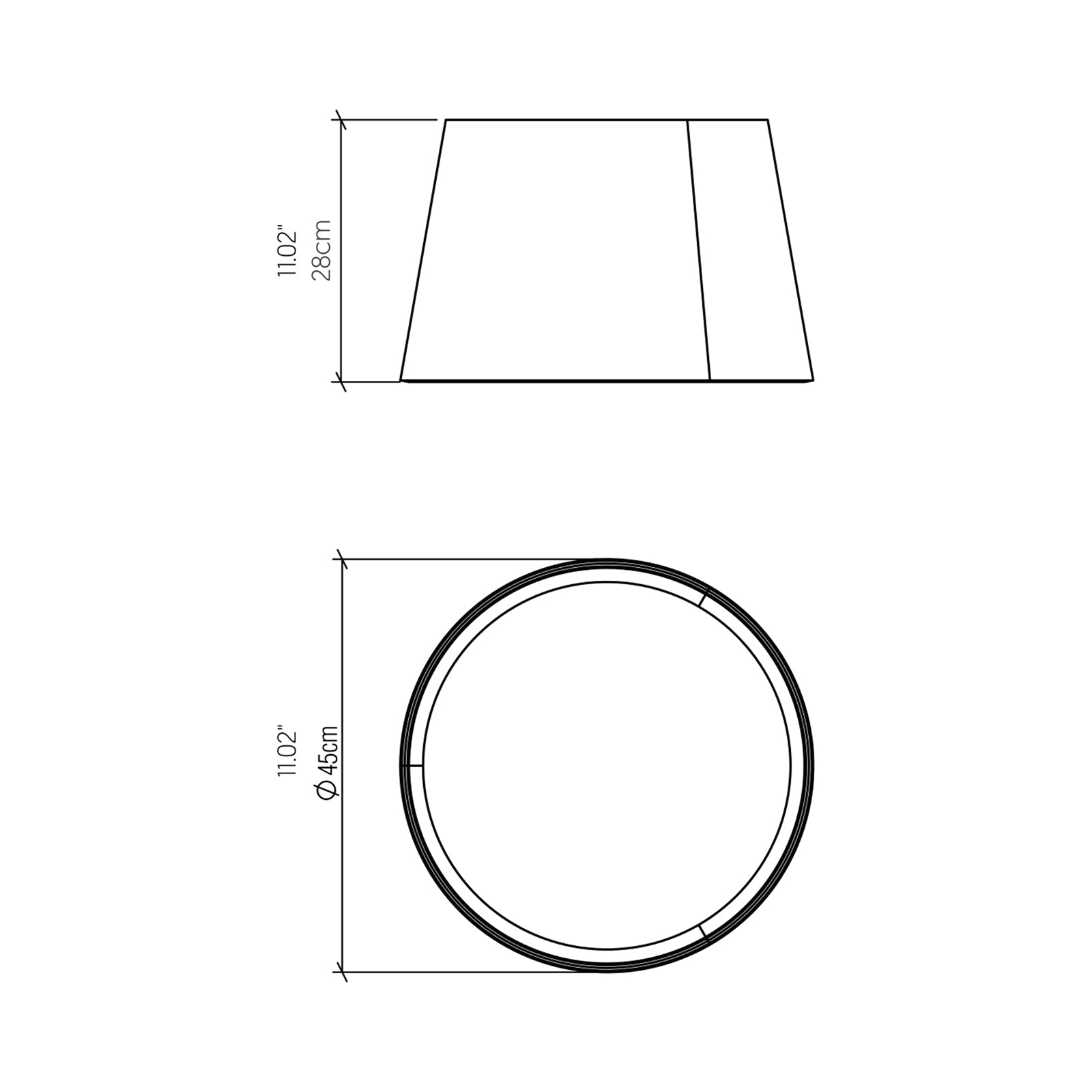 Conical LED Narrow Flush Mount Ceiling Light - line drawing.