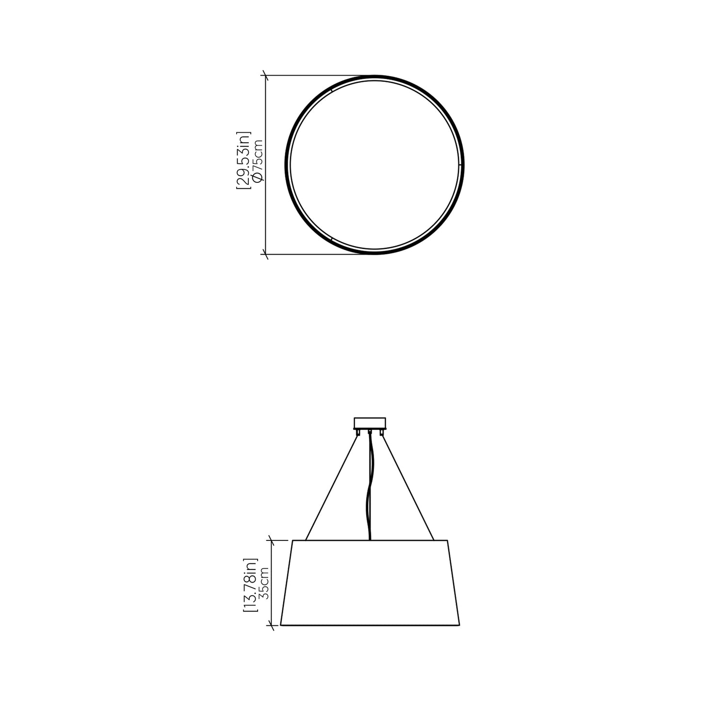 Conical LED Pendant Light - line drawing.