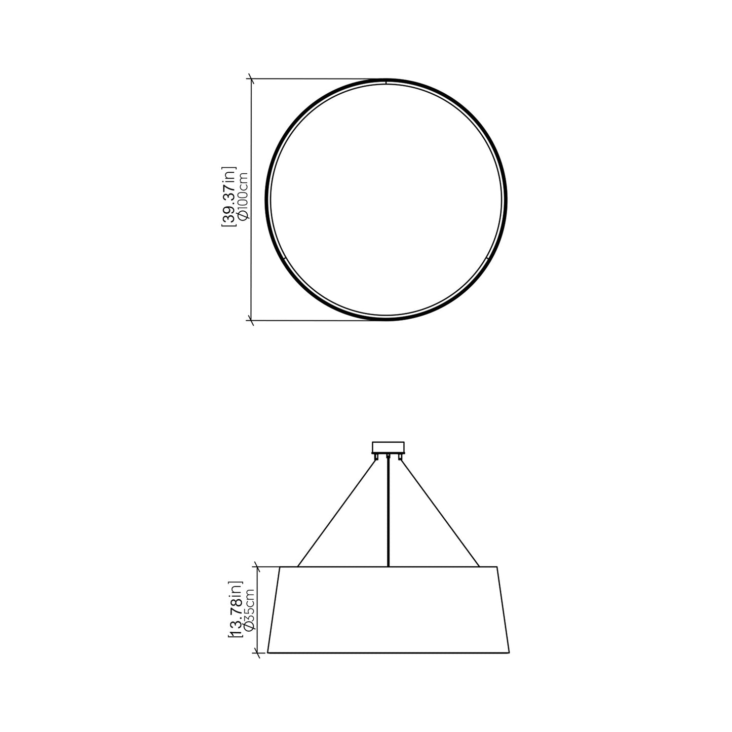 Conical LED Pendant Light - line drawing.