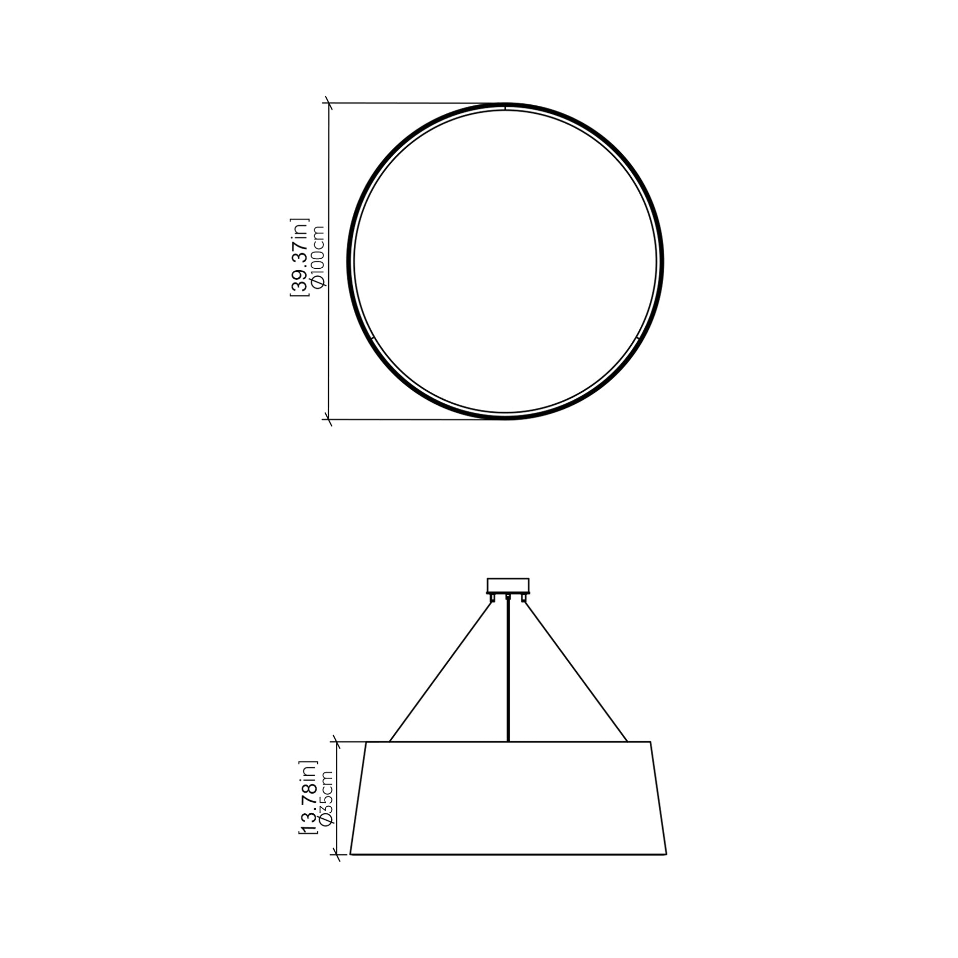 Conical LED Pendant Light - line drawing.