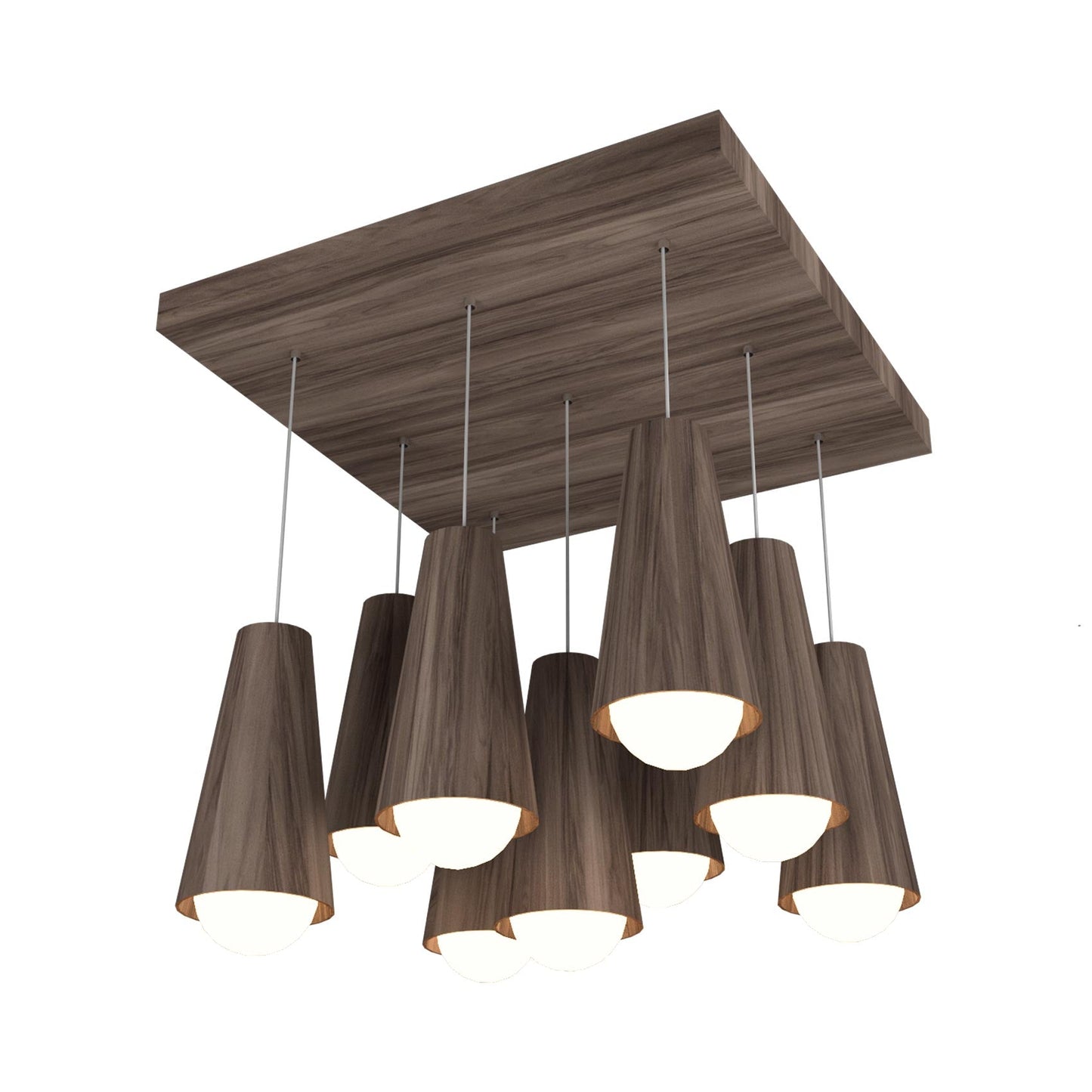 Conical Multi Light Pendant Light in American Walnut.