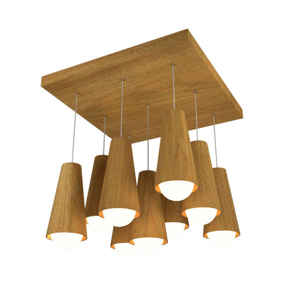 Conical Multi Light Pendant Light in Louro Freijo.