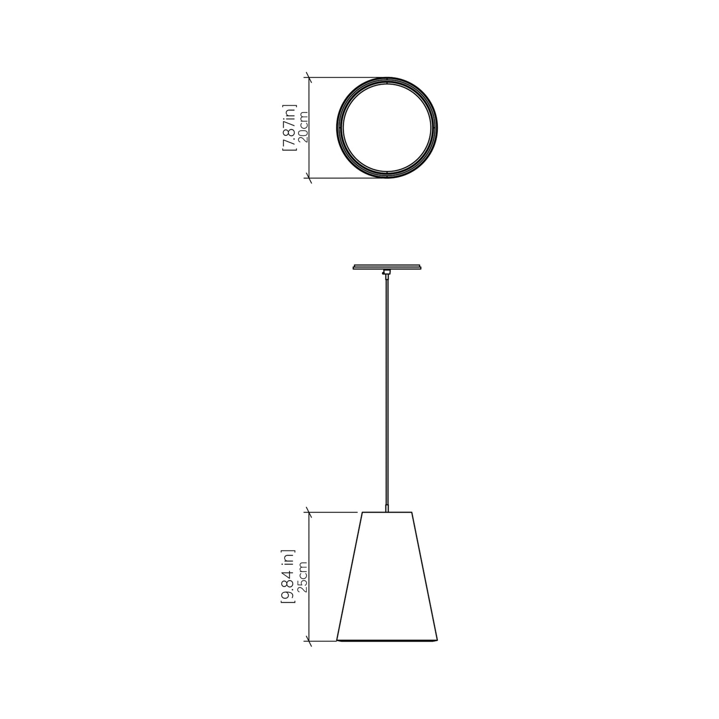 Conical Narrow Pendant Light - line drawing.