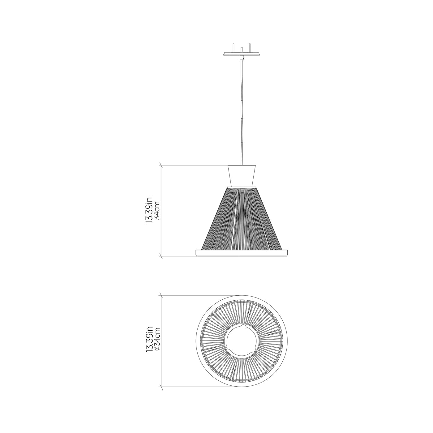 Corda 153 Pendant Light - line drawing.