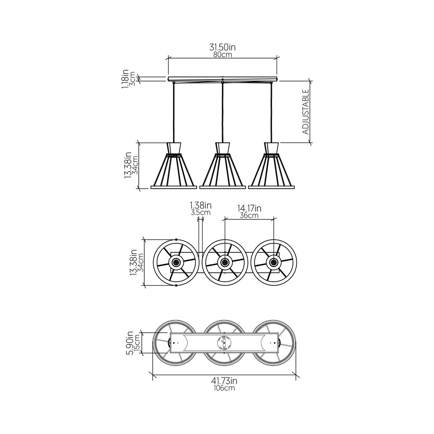 Corda 1538 Pendant Light - line drawing.