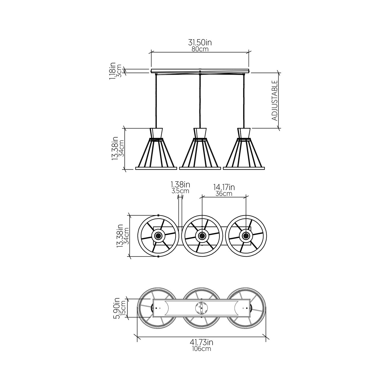 Corda 1538 Pendant Light - line drawing.