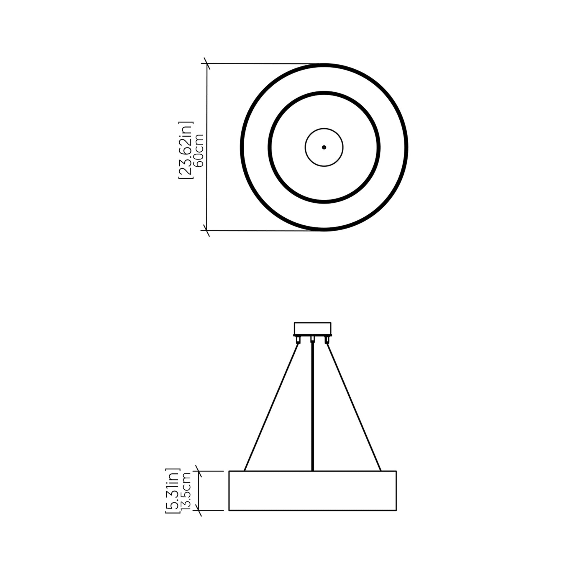 Cylindrical 12 LED Pendant Light - line drawing.