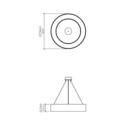 Cylindrical 12 LED Pendant Light - line drawing.