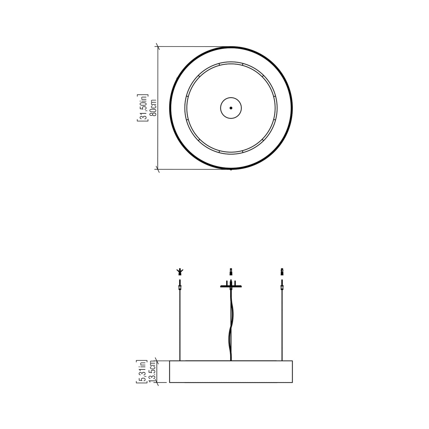 Cylindrical 12 LED Pendant Light - line drawing.