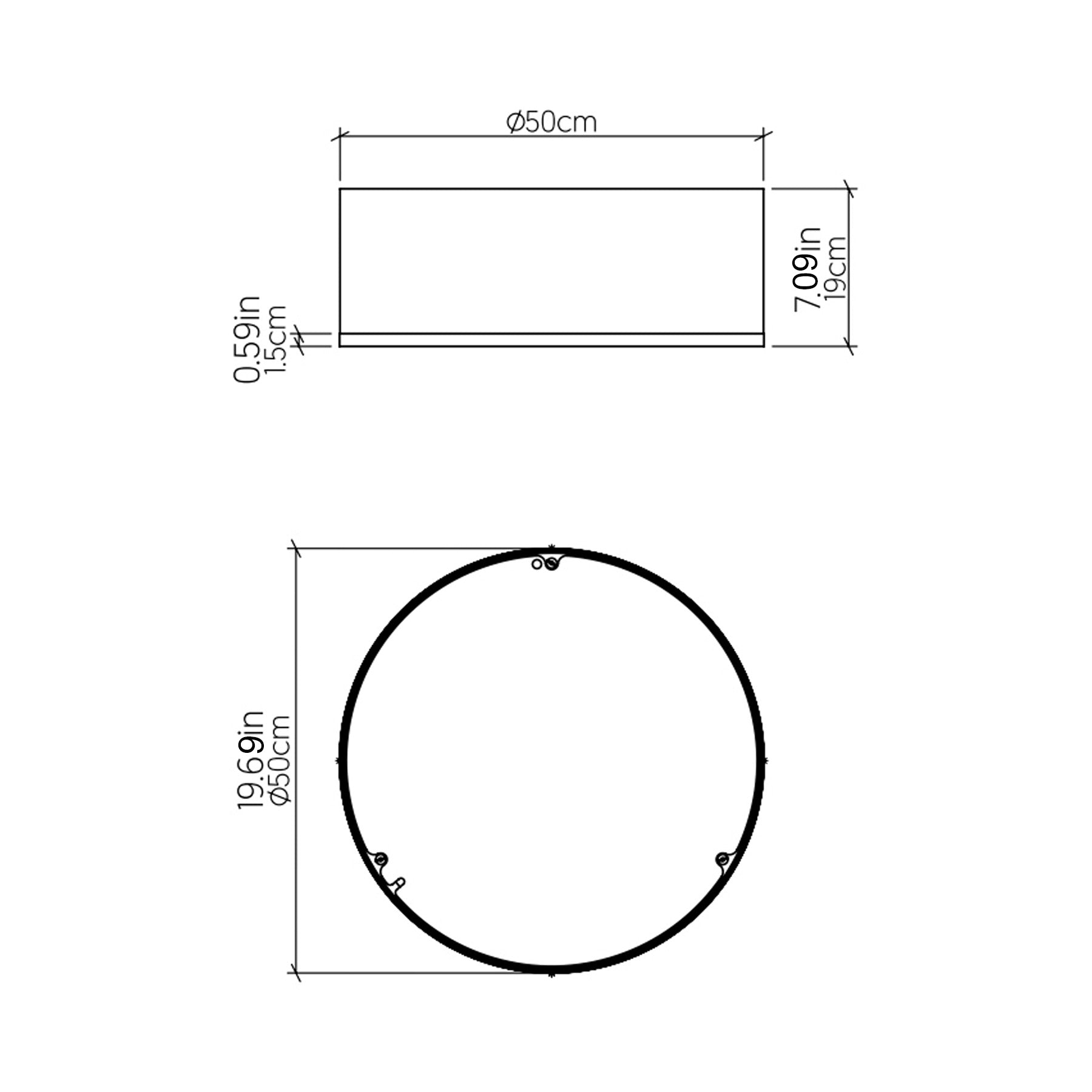 Cylindrical 155 LED Pendant Light - line drawing.