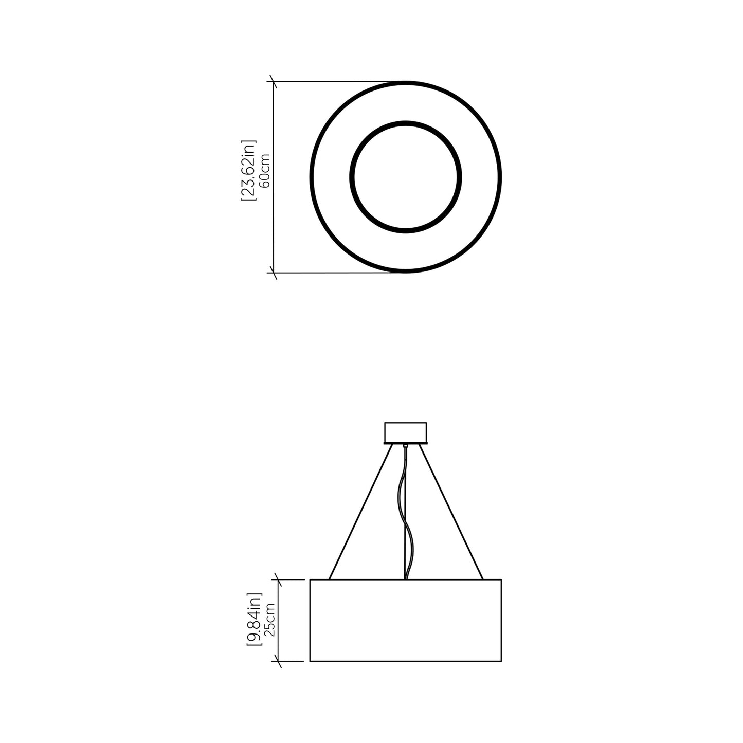 Cylindrical 21 LED Pendant Light - line drawing.