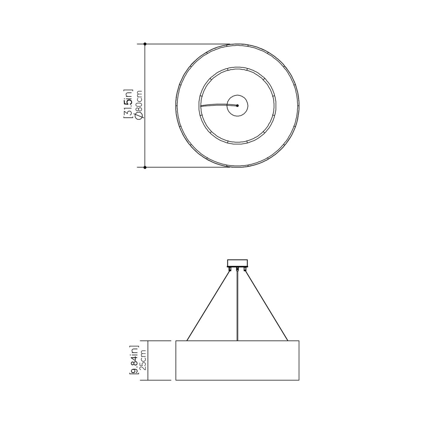 Cylindrical 21 LED Pendant Light - line drawing.