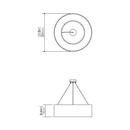 Cylindrical 21 LED Pendant Light - line drawing.