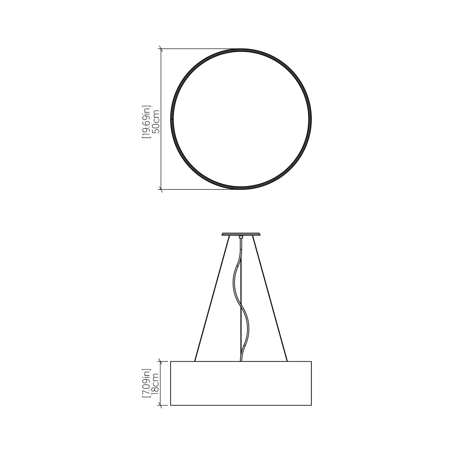 Cylindrical 23 Pendant Light - line drawing.