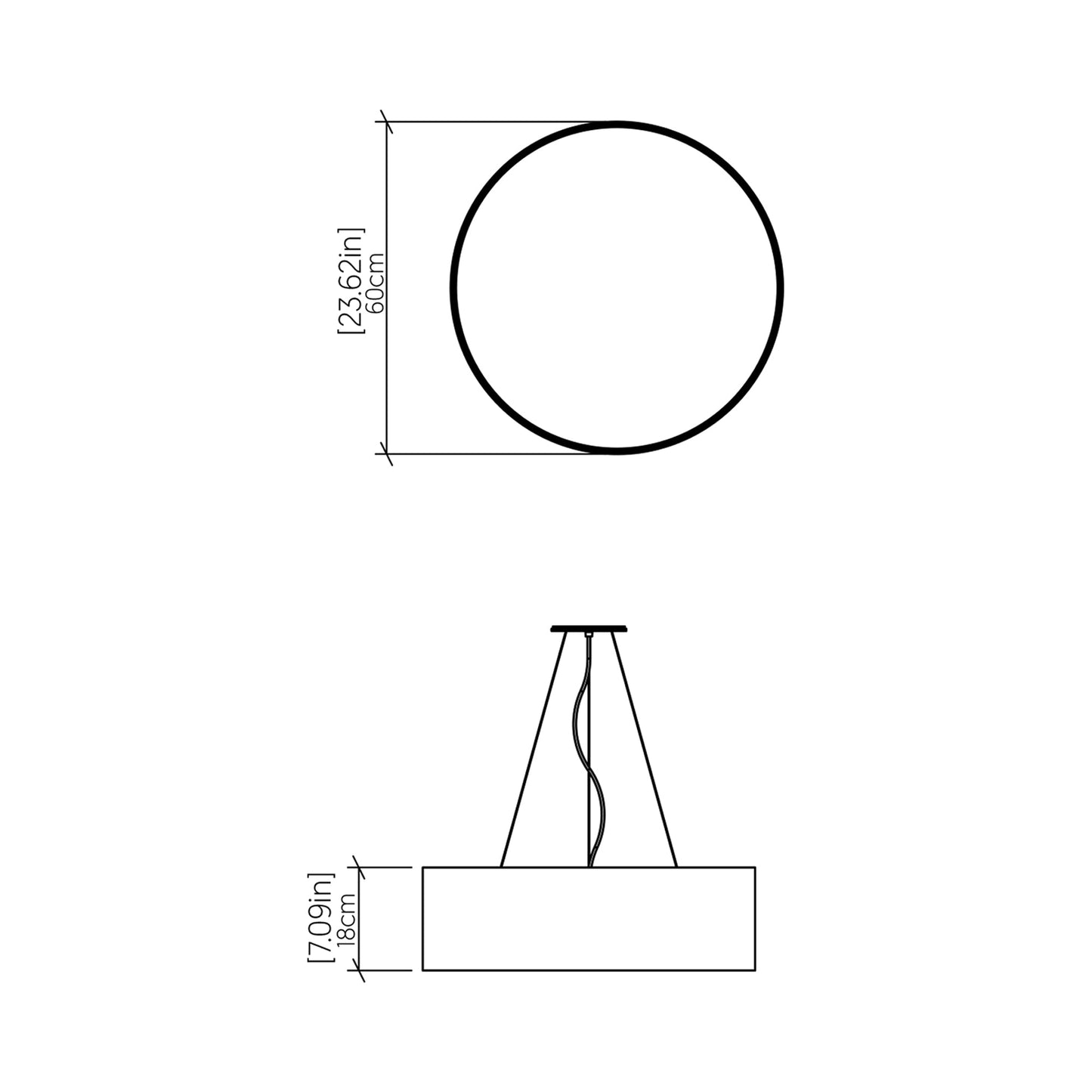 Cylindrical 23 Pendant Light - line drawing.
