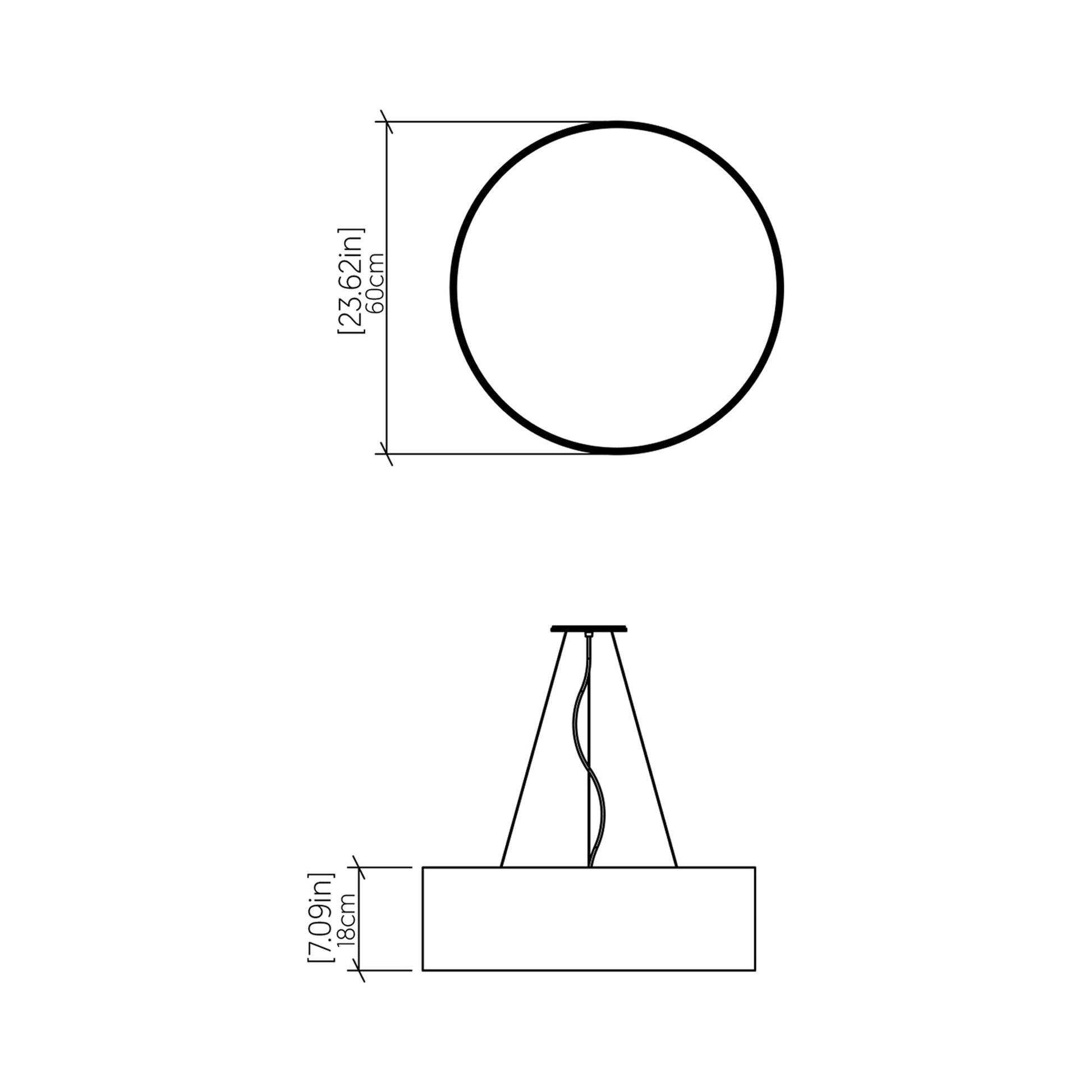 Cylindrical 23 Pendant Light - line drawing.