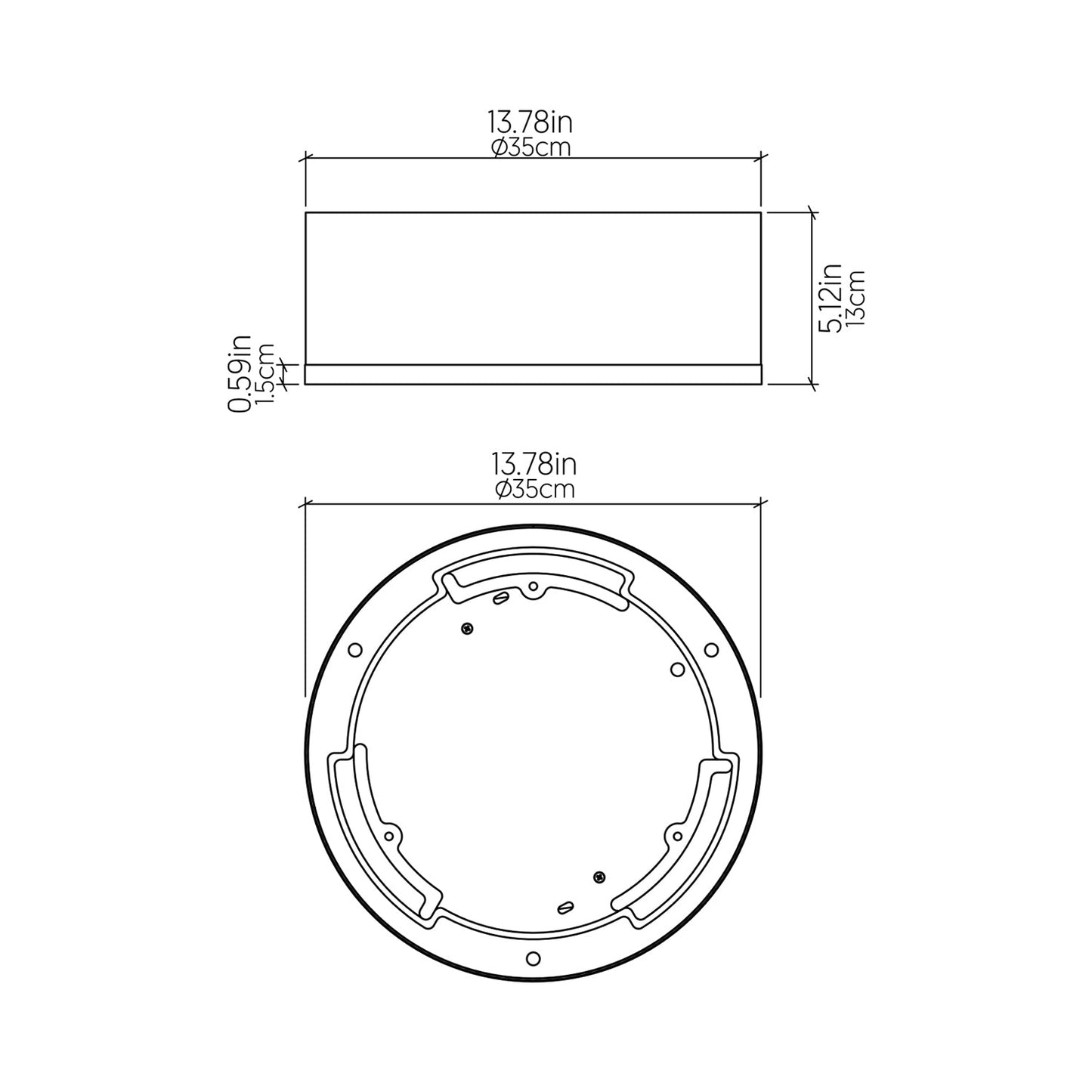 Cylindrical 51 LED Flush Mount Ceiling Light - line drawing.