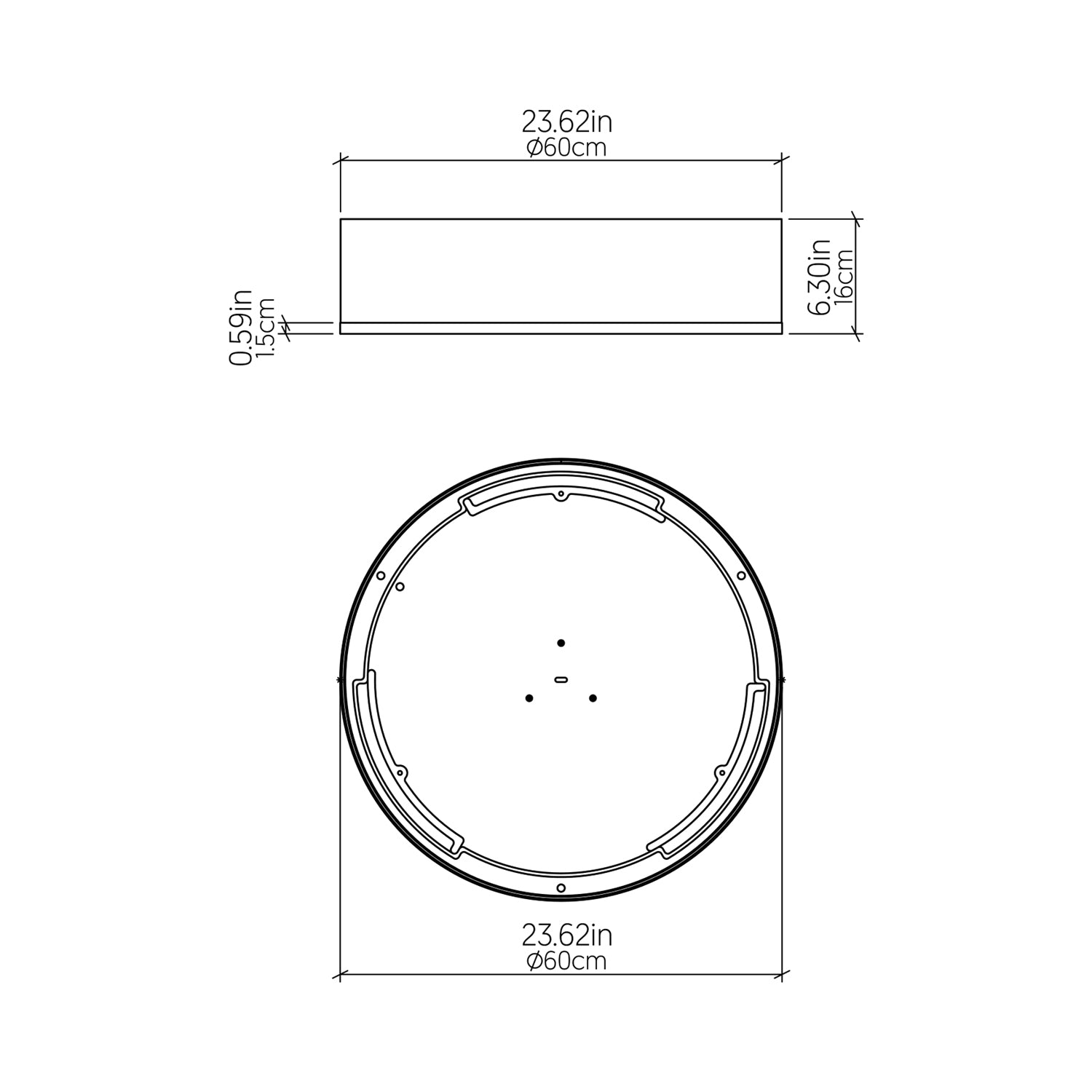 Cylindrical 51 LED Flush Mount Ceiling Light - line drawing.