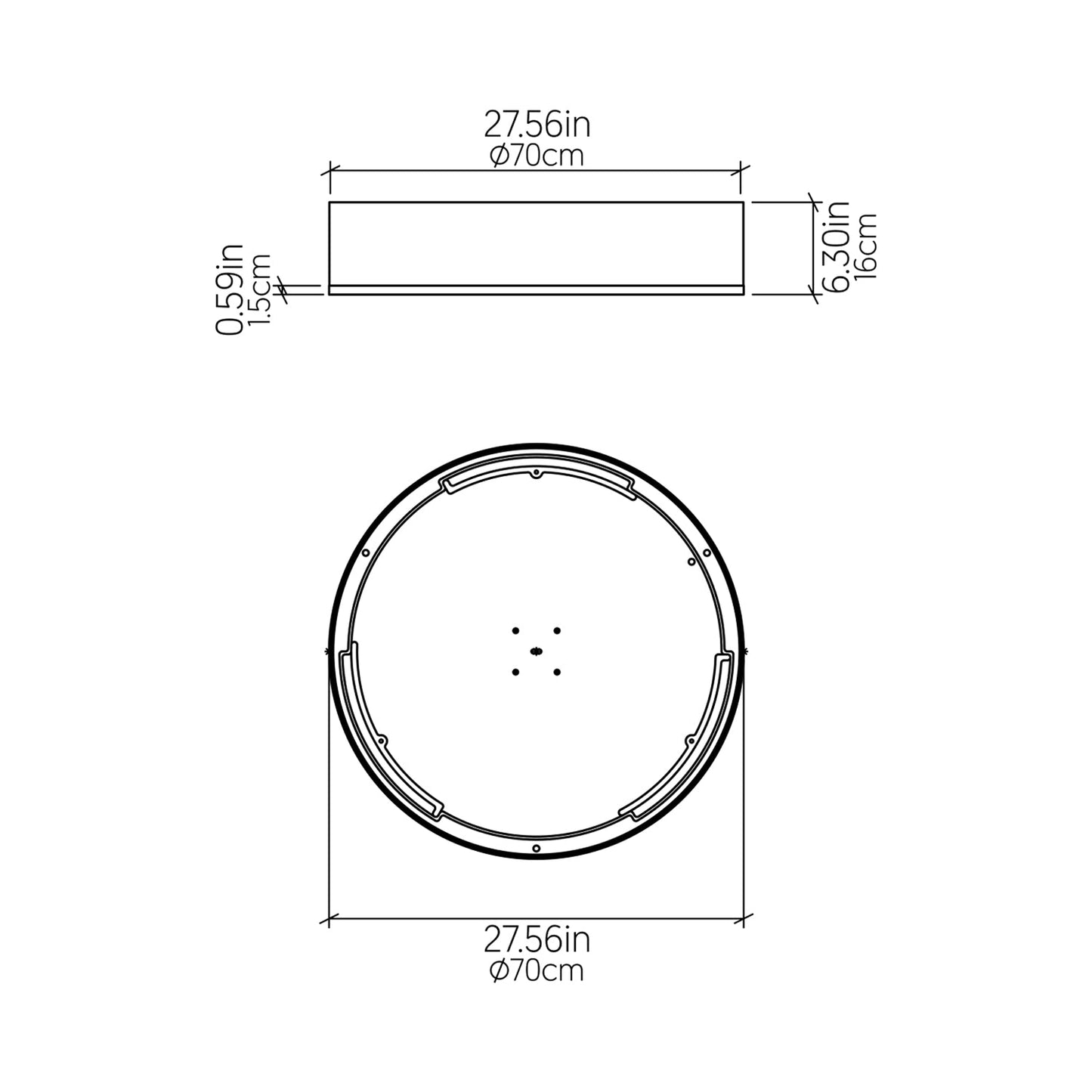Cylindrical 51 LED Flush Mount Ceiling Light - line drawing.