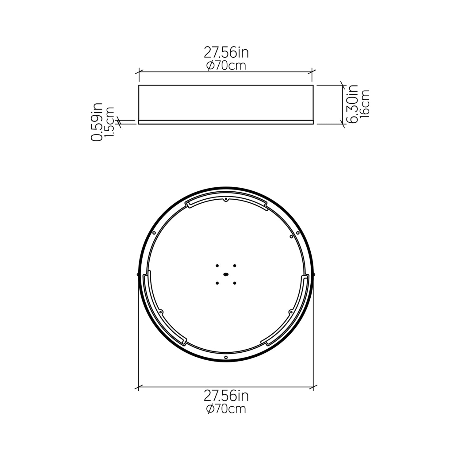 Cylindrical 51 LED Flush Mount Ceiling Light - line drawing.