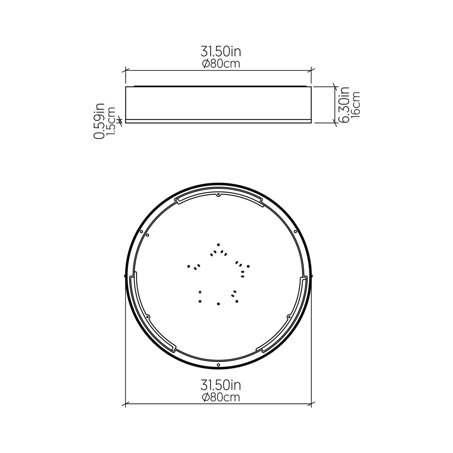 Cylindrical 51 LED Flush Mount Ceiling Light - line drawing.