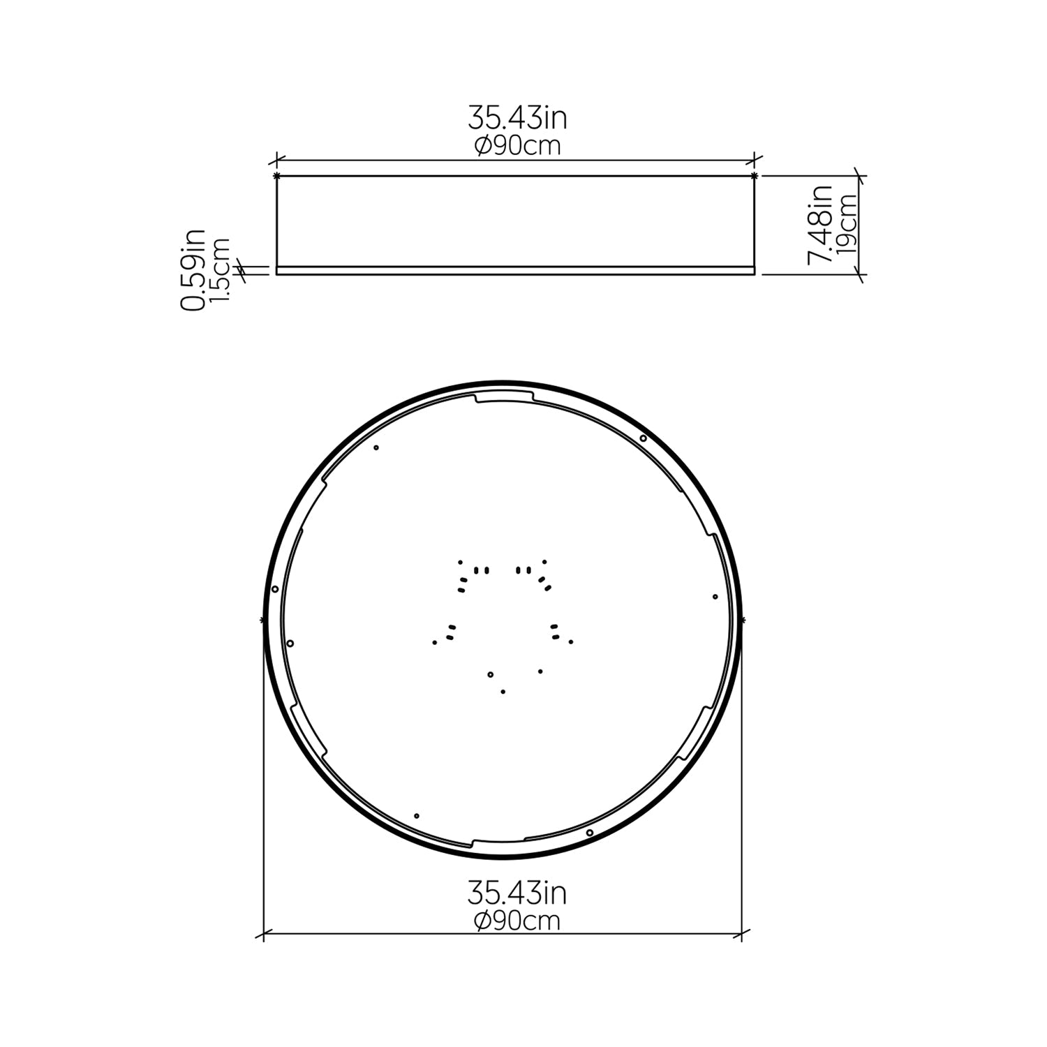 Cylindrical 51 LED Flush Mount Ceiling Light - line drawing.