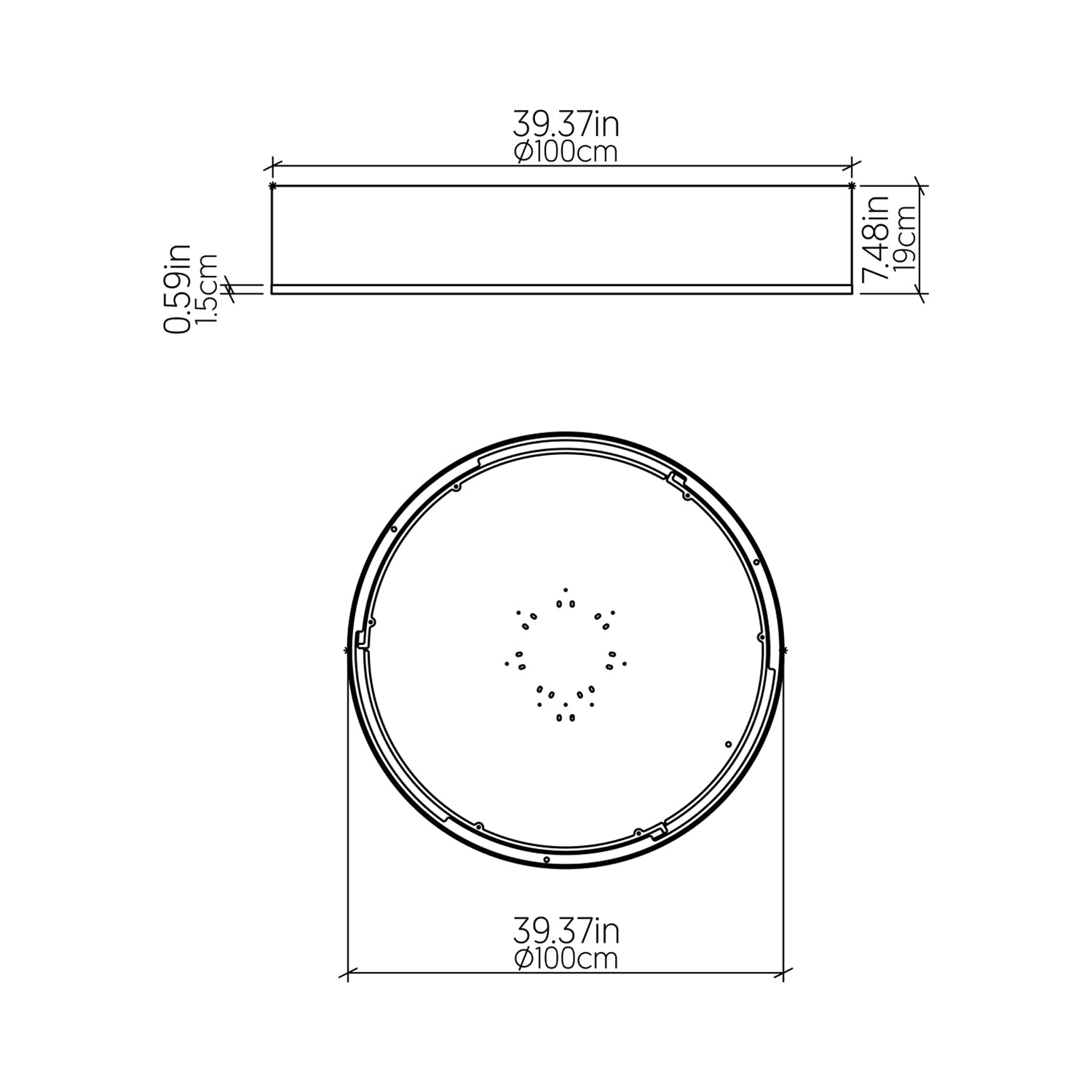 Cylindrical 51 LED Flush Mount Ceiling Light - line drawing.