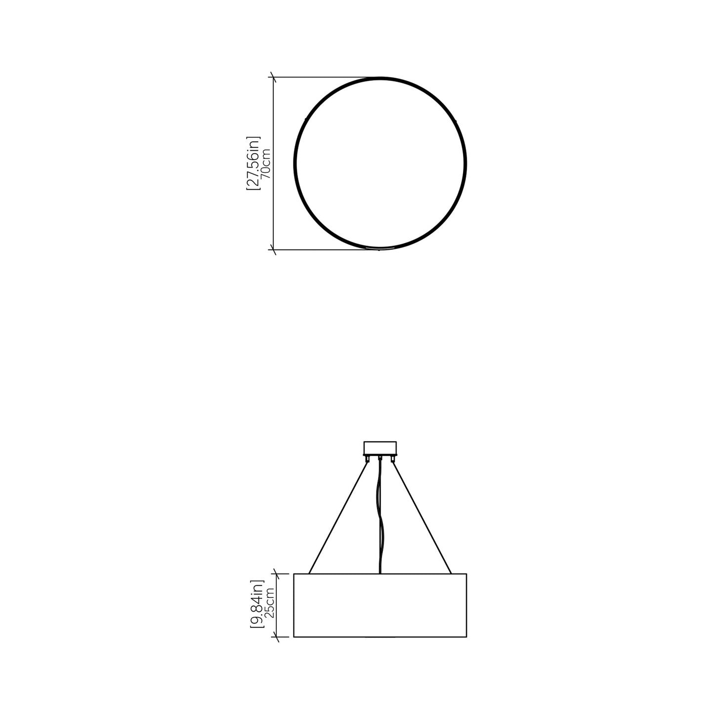 Cylindrical Large LED Pendant Light - line drawing.