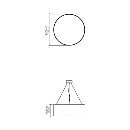 Cylindrical Large LED Pendant Light - line drawing.