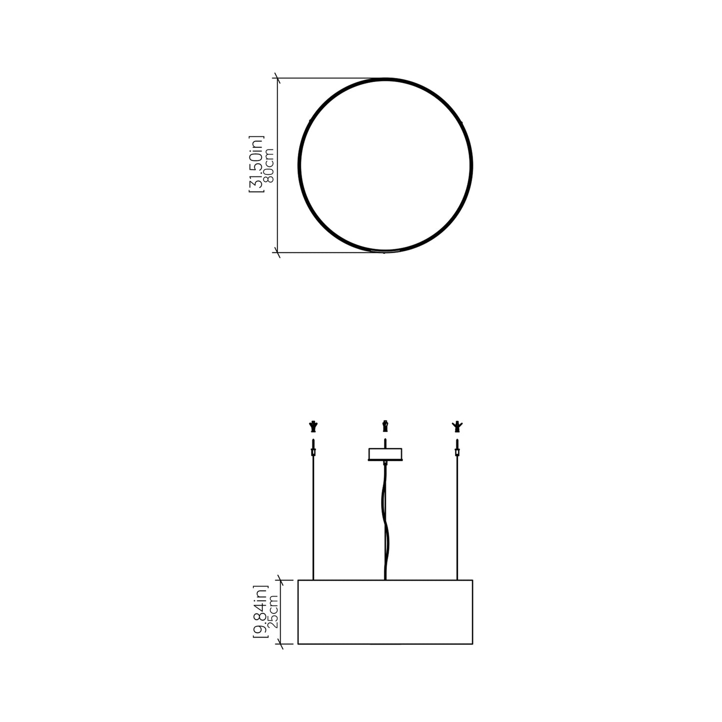 Cylindrical Large LED Pendant Light - line drawing.