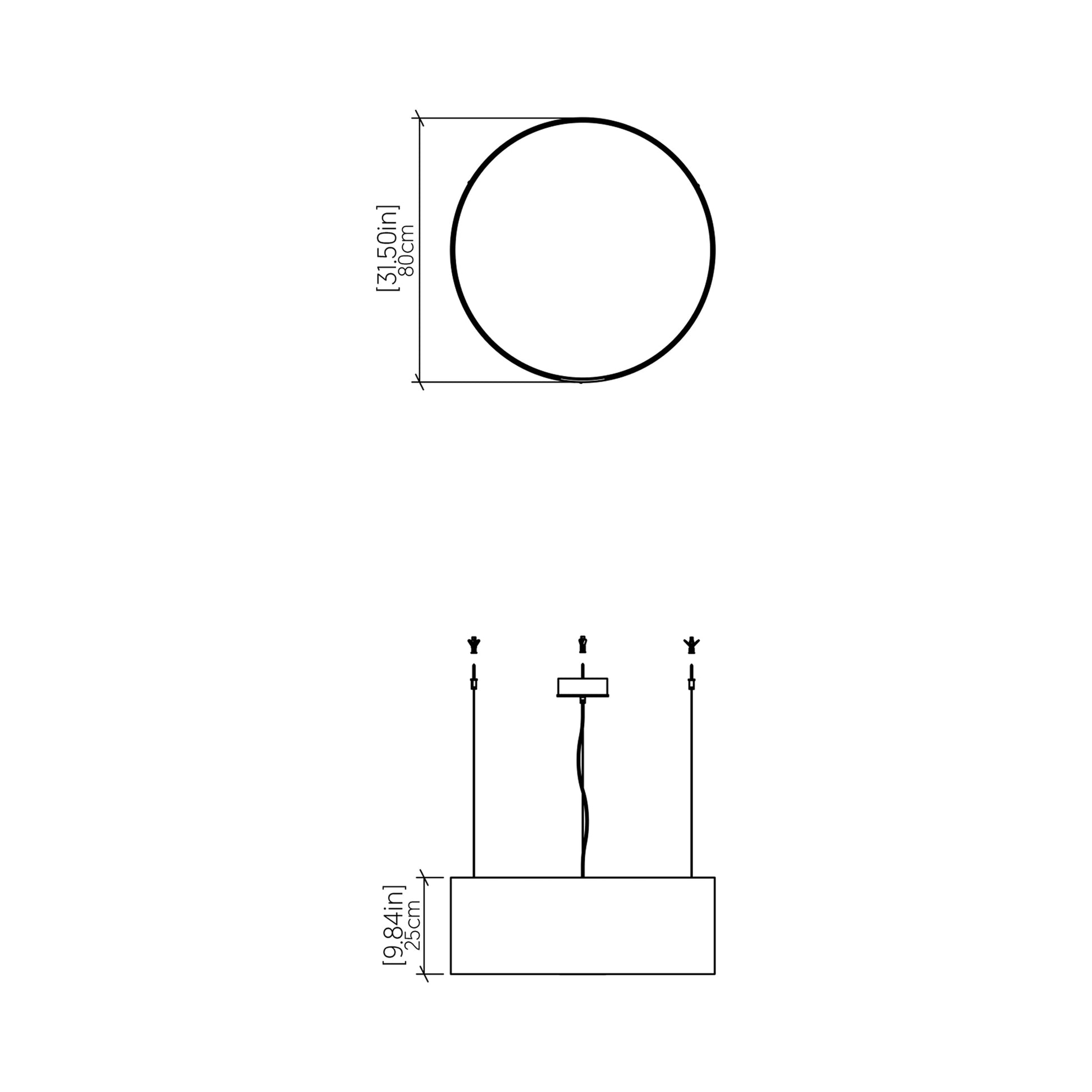 Cylindrical Large LED Pendant Light - line drawing.