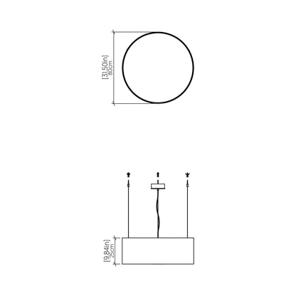 Cylindrical Large LED Pendant Light - line drawing.