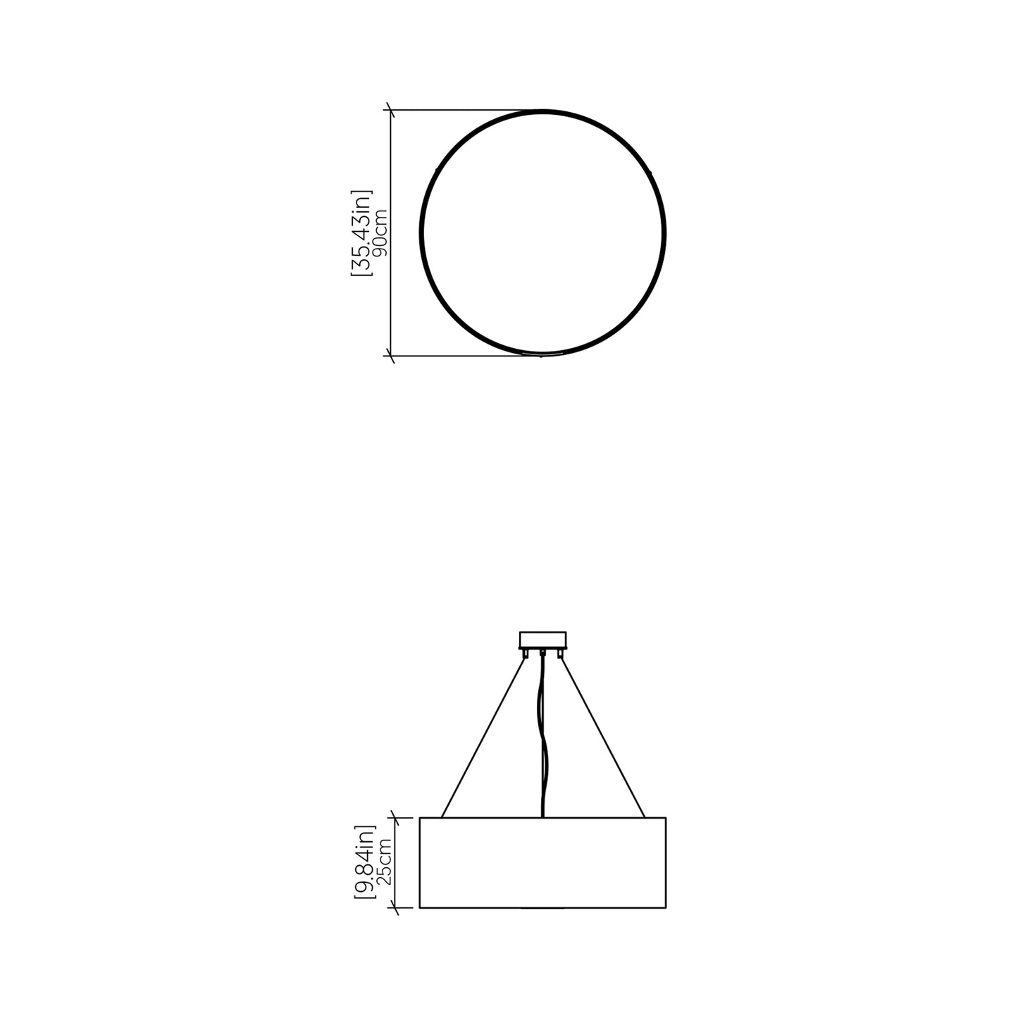 Cylindrical Large LED Pendant Light - line drawing.