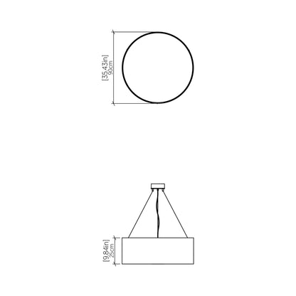 Cylindrical Large LED Pendant Light - line drawing.