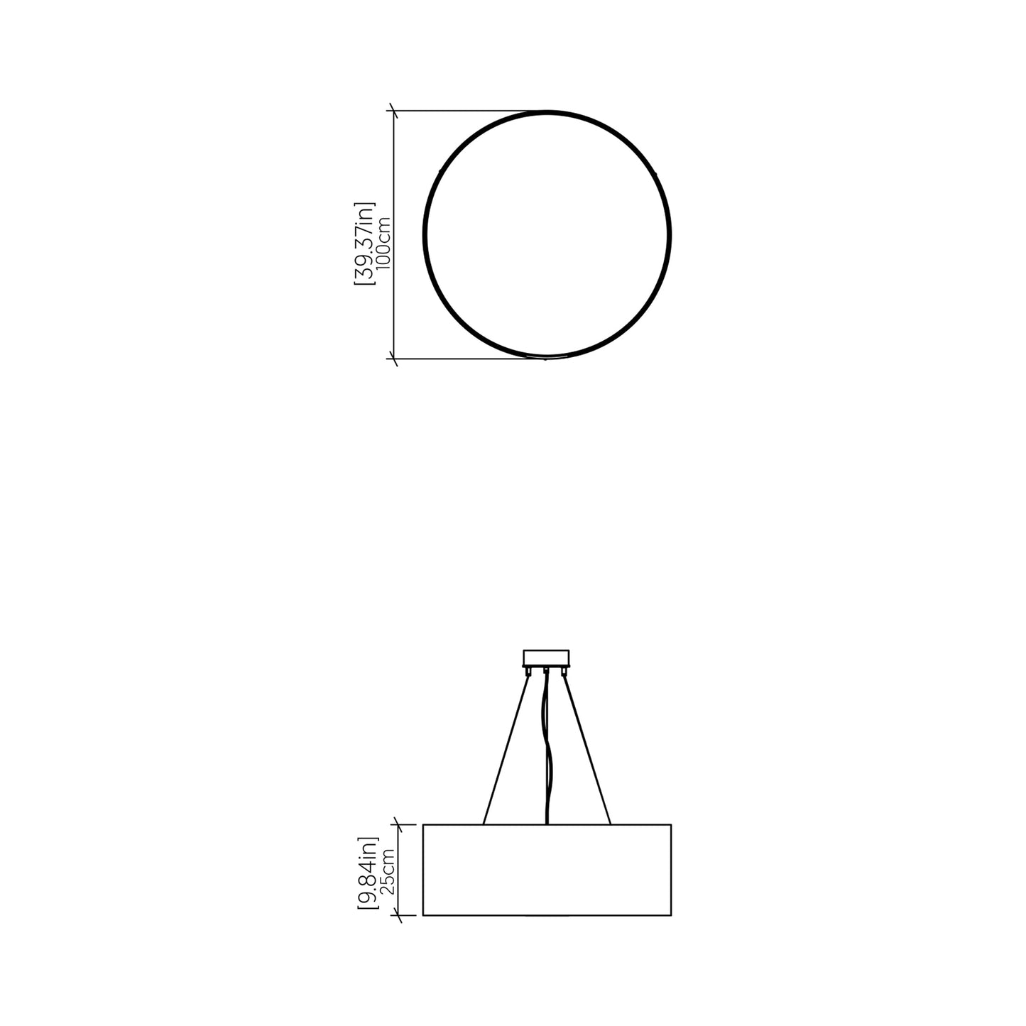 Cylindrical Large LED Pendant Light - line drawing.