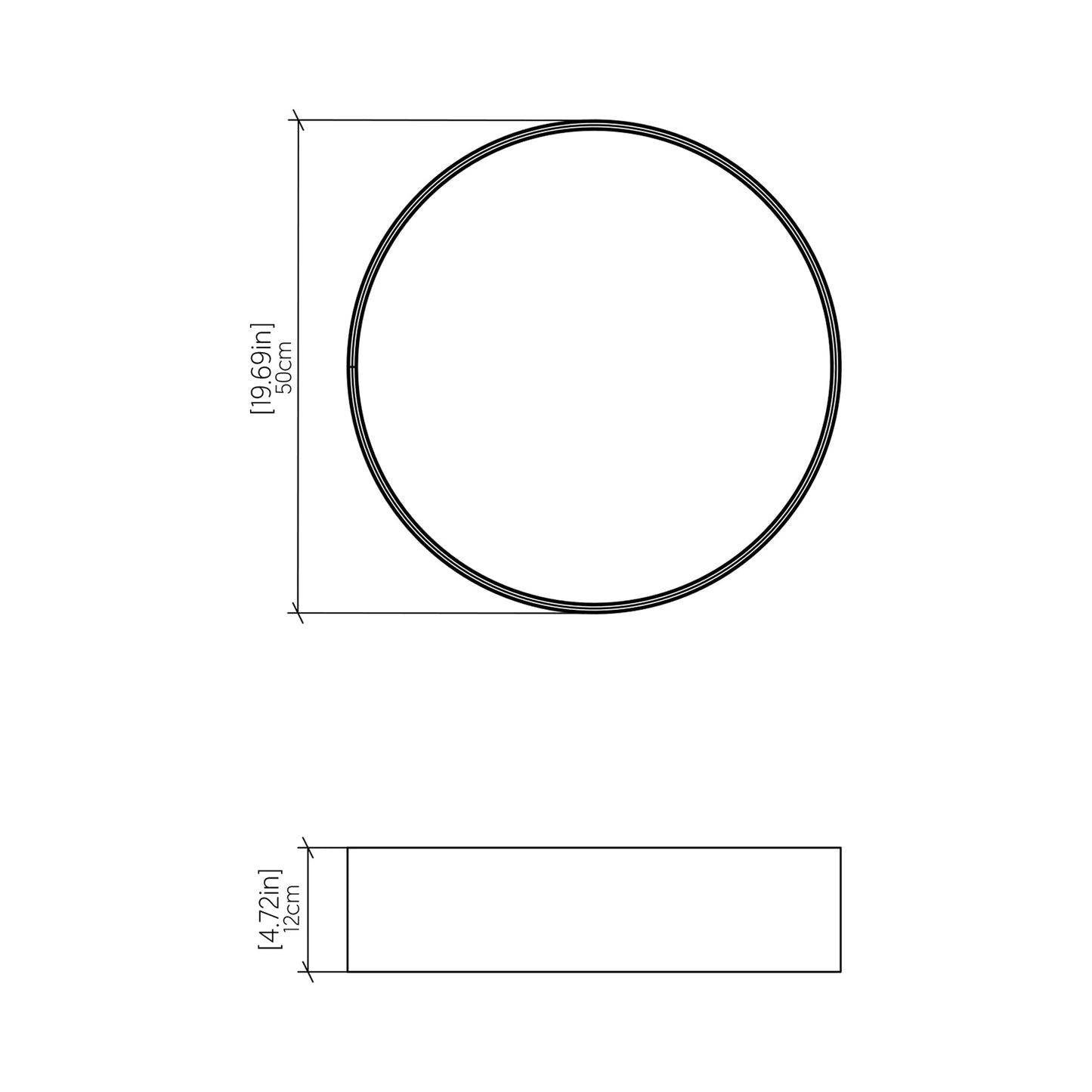 Cylindrical LED Flush Mount Ceiling Light - line drawing.
